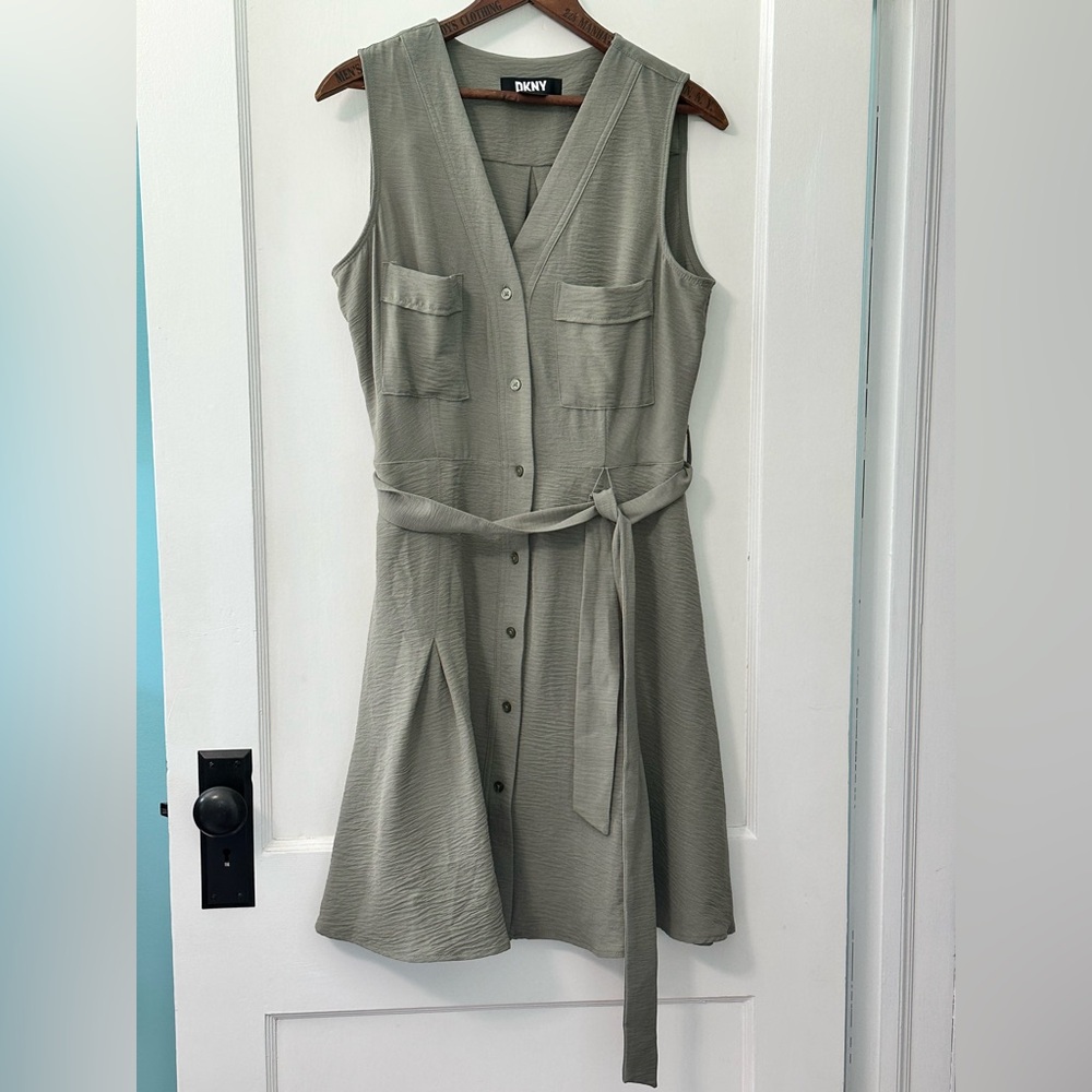 DKNY Green Sleeveless Tie Front Midi Dress Size 10